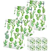BonBeeDesign Cactus Candy Bags, 24 Pack Cactus Goodie Bags with Stickers for Birthday Party Decorations, Desert Treat Bags for Kids Snacks, Birthday Supplies Favor Bags