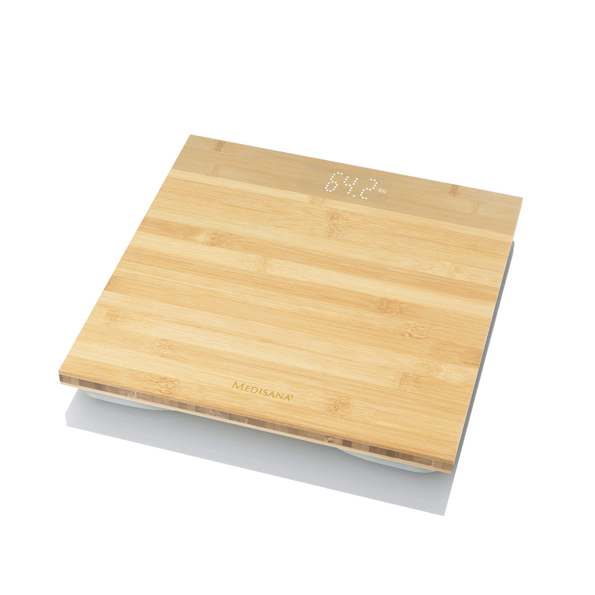 medisana PS 440 digital bamboo personal scale up to 180 kg / 396 lb, bathroom scales with automatic switch-off and invisible LED display