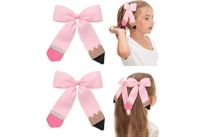 Hair Bows for Girls doboi 2PCS 4.5"Baby Hair Clips Pencil Ribbon Hair Accessories Hair Bow Alligator Clips for Baby Girls Toddlers Kids Teenagers Children Back to School Pink Bows in Pairs