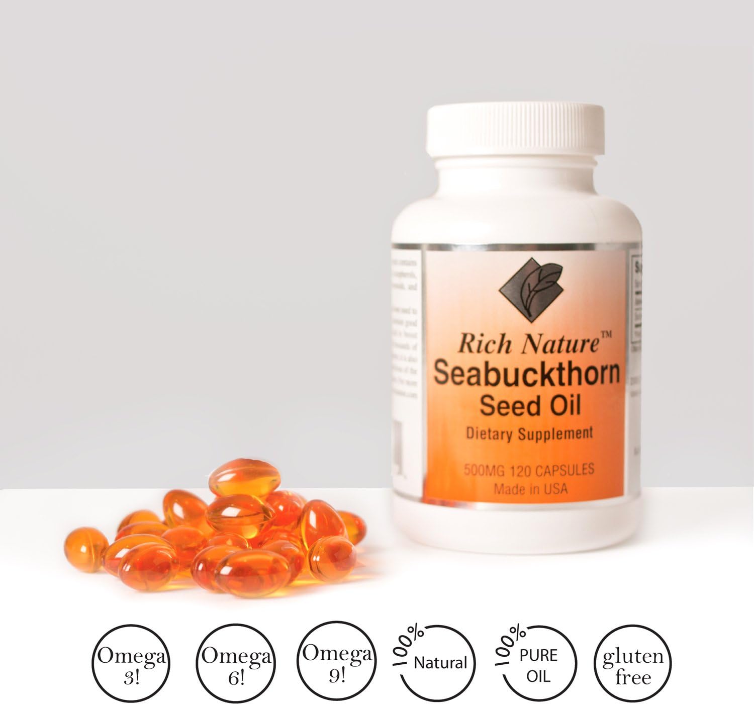Rich Nature Seabuckthorn Seed Oil - 120 Count, 500 Mg, Dietary Supplement