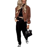 Oulivey Women's Cropped Street Bomber Jacket long sleeve Button Down Crop Tops Coat