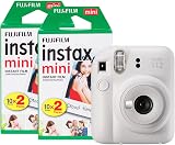 INSTAX Fujifilm Instax Mini 12 Camera Clay White with 40 Shot Film Pack view 1