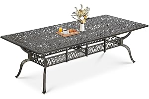 MEETWARM Outdoor 94.5" Rectangle Patio Dining Table, All Weather Cast Aluminum Large Patio Furniture Table Fits for 8-10 Person with 2" Umbrella Hole for Garden Backyard Lawn, Dark Bronze