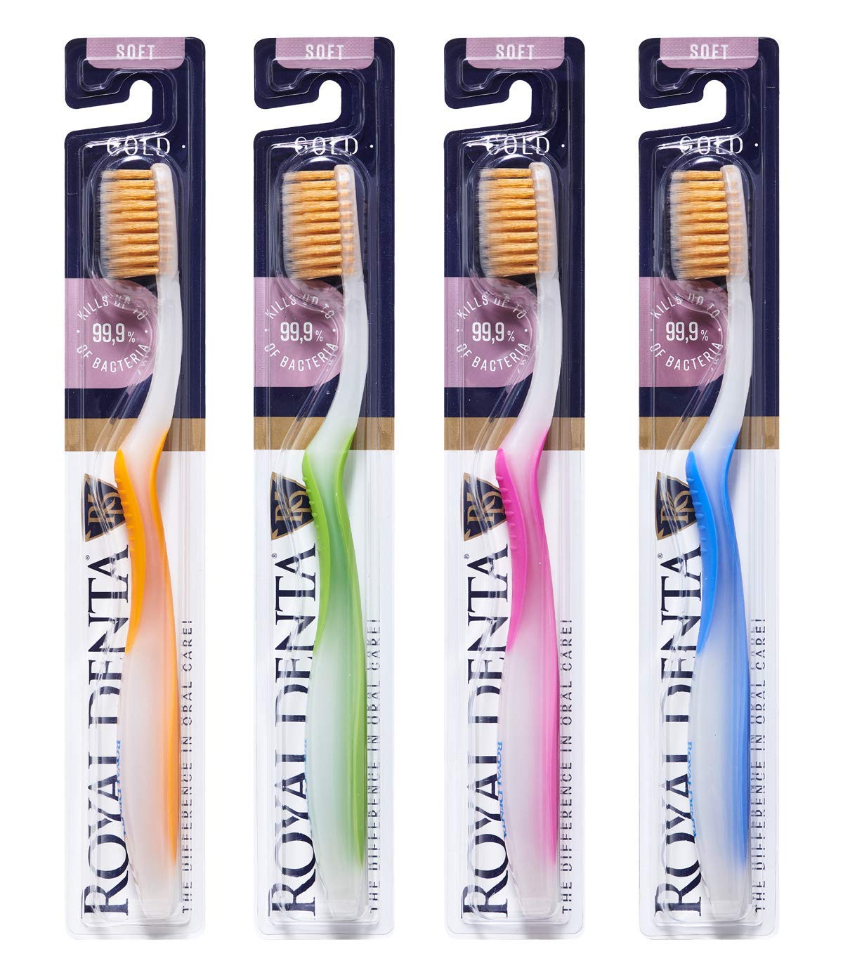 Toothbrush for Adults Multipack, Soft, Gold Infused Dual-Length Bristles Toothbrush Head Perfect as Interdental Brush, Soft on Gum & Enamel, Ergonomic Grip Handle for Daily Oral Care