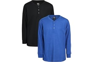 Quad Seven Boys Shirt - 2 Pack Waffle Knit V-Neck or Henley Long Sleeve Thermal T-Shirt - Baselayer Shirt for Boys (8-18)