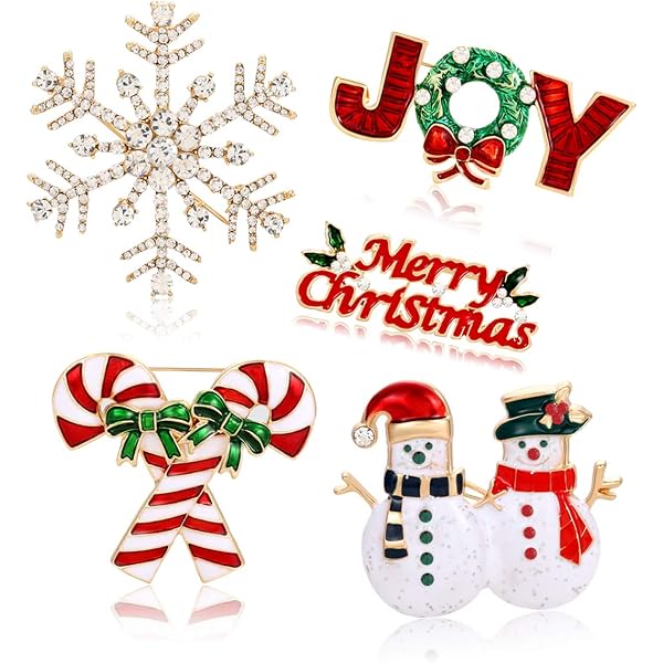 Broches De Noël Clest F&H - Lot De 4 Motifs Strass Et Cristal - Accessoire Festif Pour Femme - Cadeau De Fêtes