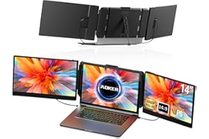 Triple Laptop Screen Extender - 14 Inch Portable IPS FHD 1080P HDMI/USB-A/Type-C Monitors for 13"-17.4" Laptops Compatible wi