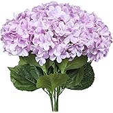 Subacy 6 PCS Artificial Hydrangea Flowers, Faux Silk Hydrangea with Long Stems, Home Wedding Decor, Table Centerpieces, Party Decorations(Light Purple)
