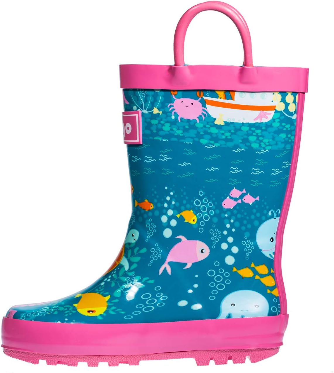 hibigo Children's Natural Rubber Rain Boots with Handles Easy for Little Kids & Toddler Girls Pattern and Boys Girls, Solid
