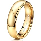 Tungary 2mm 4mm 6mm 8mm Tungsten Wedding Bands Rings 18K Gold Plated Stackable Rings for Women Men Promise Engagement Ring Domed High Polish Gold Ring Not Tarnished Jewelry Comfort Fit 6-12