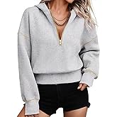 Hilinker Womens Half Zip Pullover Hoodies Cute Cropped Sweatshirts Long Sleeve Crop Tops