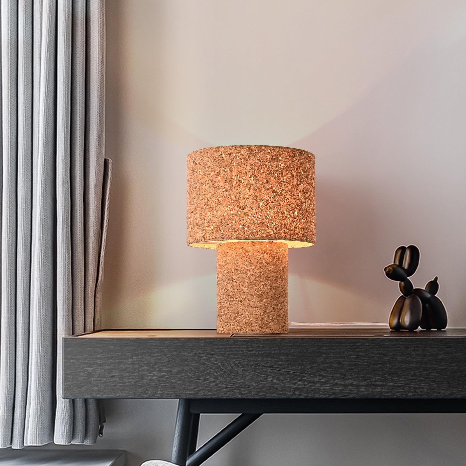 Photo 1 of Ziqqeelam Rustic Small Table Lamp with Natural Bark Linen Lamp Shape, Farmhouse Bedside Lamp for Nightstand, Side Table Lamp for Kitchen, Office, Reading Desk, 12.2 Inch, E26 Socket, ON/Off Switch