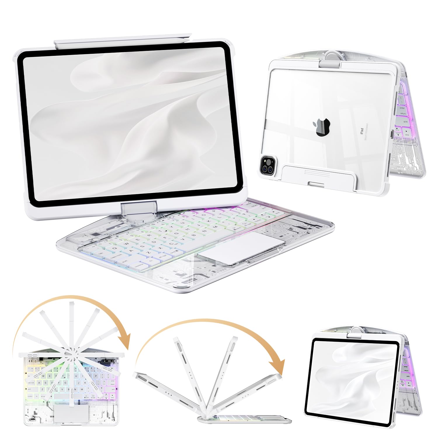 Photo 1 of Keyboard Case for iPad Air 13 Inch (M3/M2, 2025/2024)/ iPad Pro 12.9" (6/5/4/3 Gen)2022 2021 2020 2018, Wireless iPad Case with Keyboard Multi-Touch Trackpad, Battery Level Visualization, Clear White