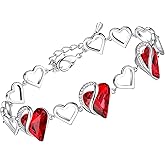 Leafael Infinity Love Heart Link Bracelets, Birthstone or Healing Stone Crystal Bracelet for Women, Silver Tone Jewelry Gifts for Her, 7-inch Chain and 2-inch Extender