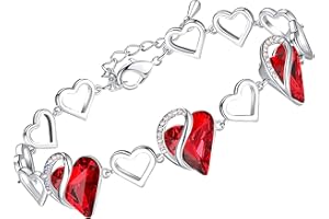 Leafael Infinity Love Heart Link Bracelets, Birthstone or Healing Stone Crystal Bracelet for Women, Silver Tone Jewelry Gifts for Her, 7-inch Chain and 2-inch Extender