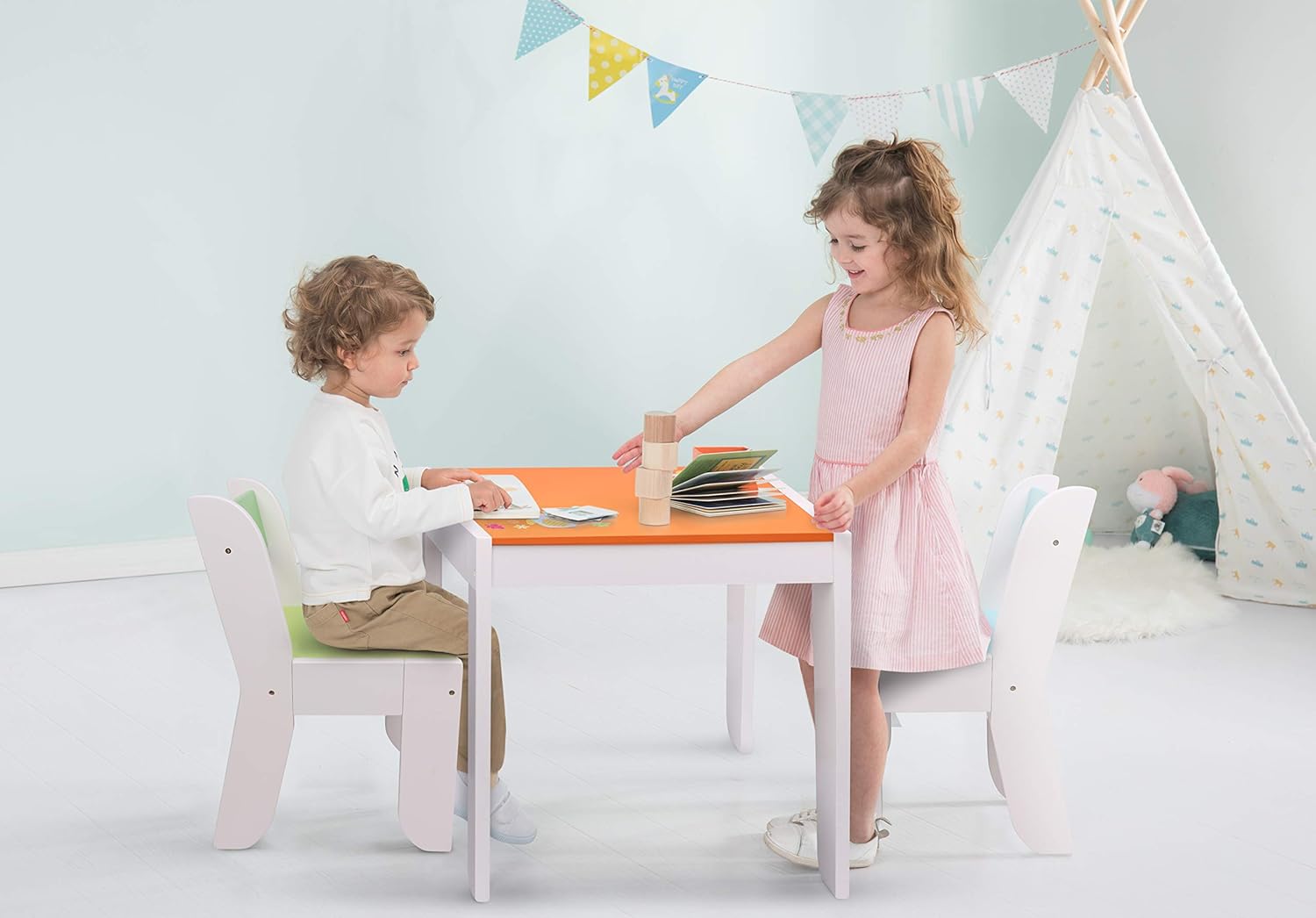 Super Saturday Labebe Wooden Activity Table Orange Owl Child Table And