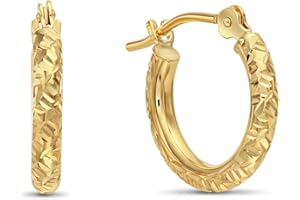TILO JEWELRY 14k Gold Hand Engraved Diamond-cut Round Hoop Earrings, (0.5 inch Diameter)