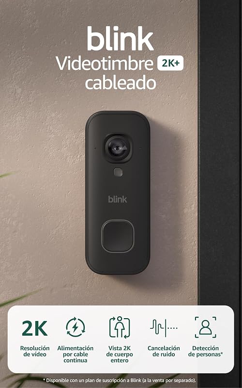 Videotimbre cableado 2K+ (últ. generación) | De cuerpo entero con resolución 2K | Audio mejorado | Resistente a la intemperie IP65 | Prueba gratuita de 30 días a la suscripción de Blink | Negro