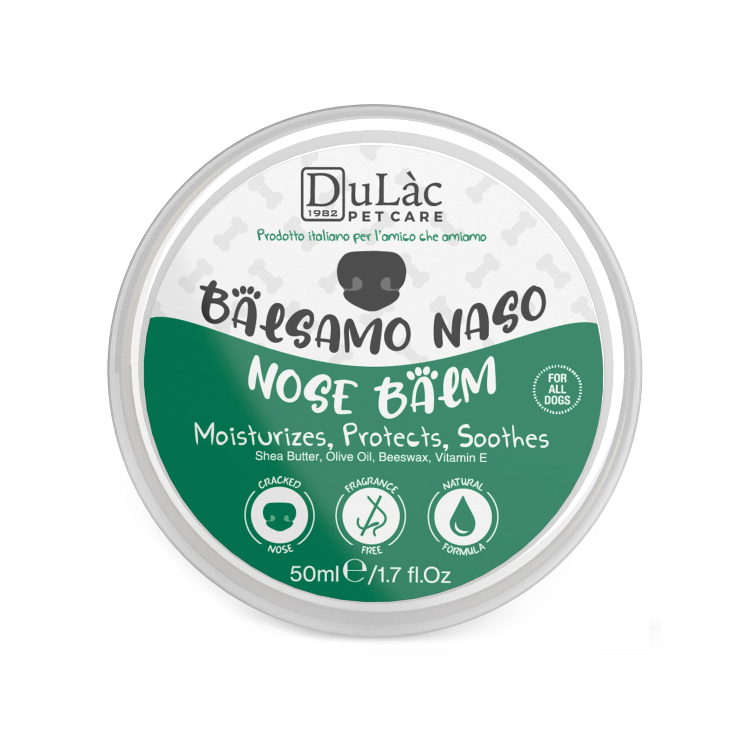 Dulàc - Nose Balm for Dogs 50 ml, Unscented, with Vitamin E, Calendula, Shea Butter and Beeswax, Moisturises, Repairs and Protects Cracked Noses
