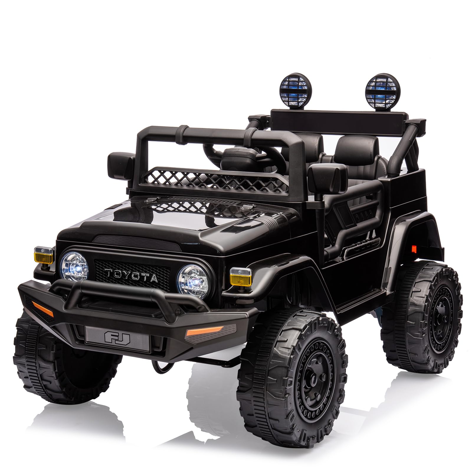 View 1 of 12V Ride on Car for Kids, Licensed Toyota Ride on Truck, Battery Powered Electric Kids Car with Remote Control, Music, LED Lights, Suspension System, Double Doors, Safety Belt, for Boys Girls (Black-)