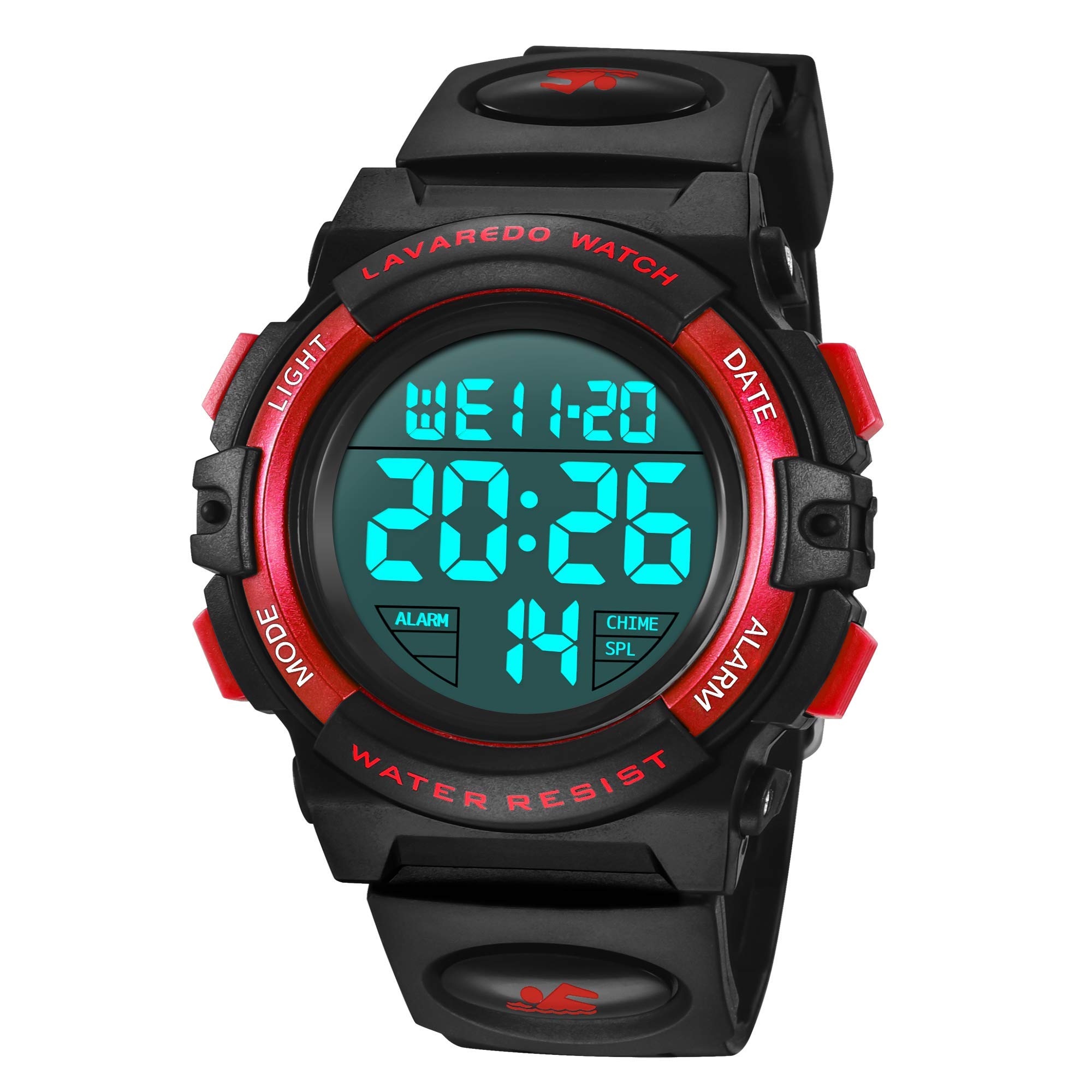 Watches, Children's Watches, Boys Teenagers Digital Outdoor Sport Watch Multifunction Waterproof Digital Electronic Watch with LED Light Alarm and Calendar Date for Children, 05 Red Size-s, Strap