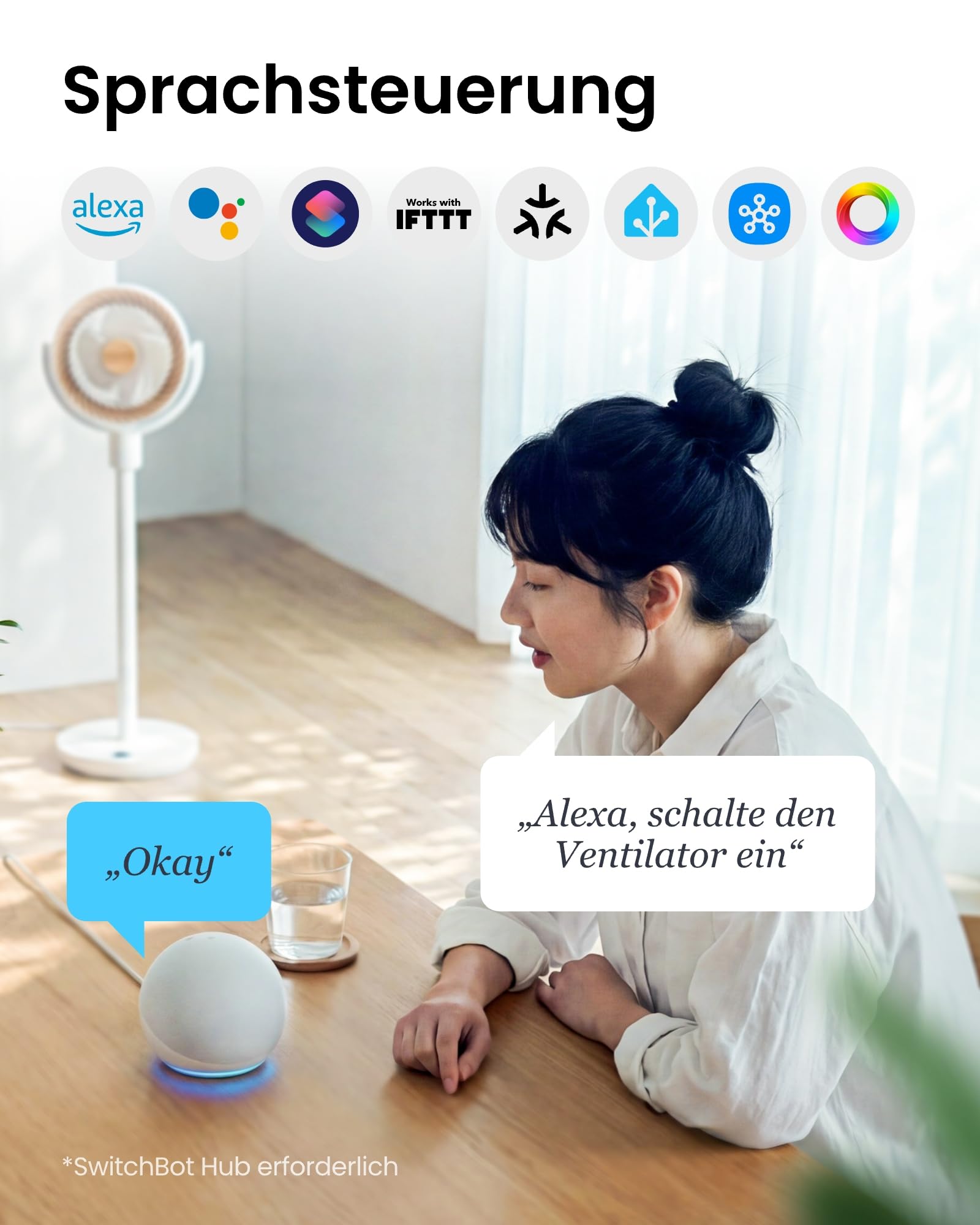 SwitchBot Standventilator mit Luftzirkulation mit RGB-Beleuchtung, 22 dB-ultra-leise, Fernbedienung, Matter via Hub, 9,15 m³/min Luftstrom, höhenverstellbar, 4 Modi, 9 Geschwindigkeiten, 9h-Timer 3