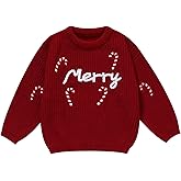 Toddler Girl/Boy Christmas Sweater Merry Hand Embroidered Sweater Candy Canes Knitted Pullover