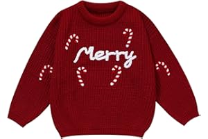 ADXSUN Toddler Girl/Boy Christmas Sweater Merry Hand Embroidered Sweater Candy Canes Knitted Pullover