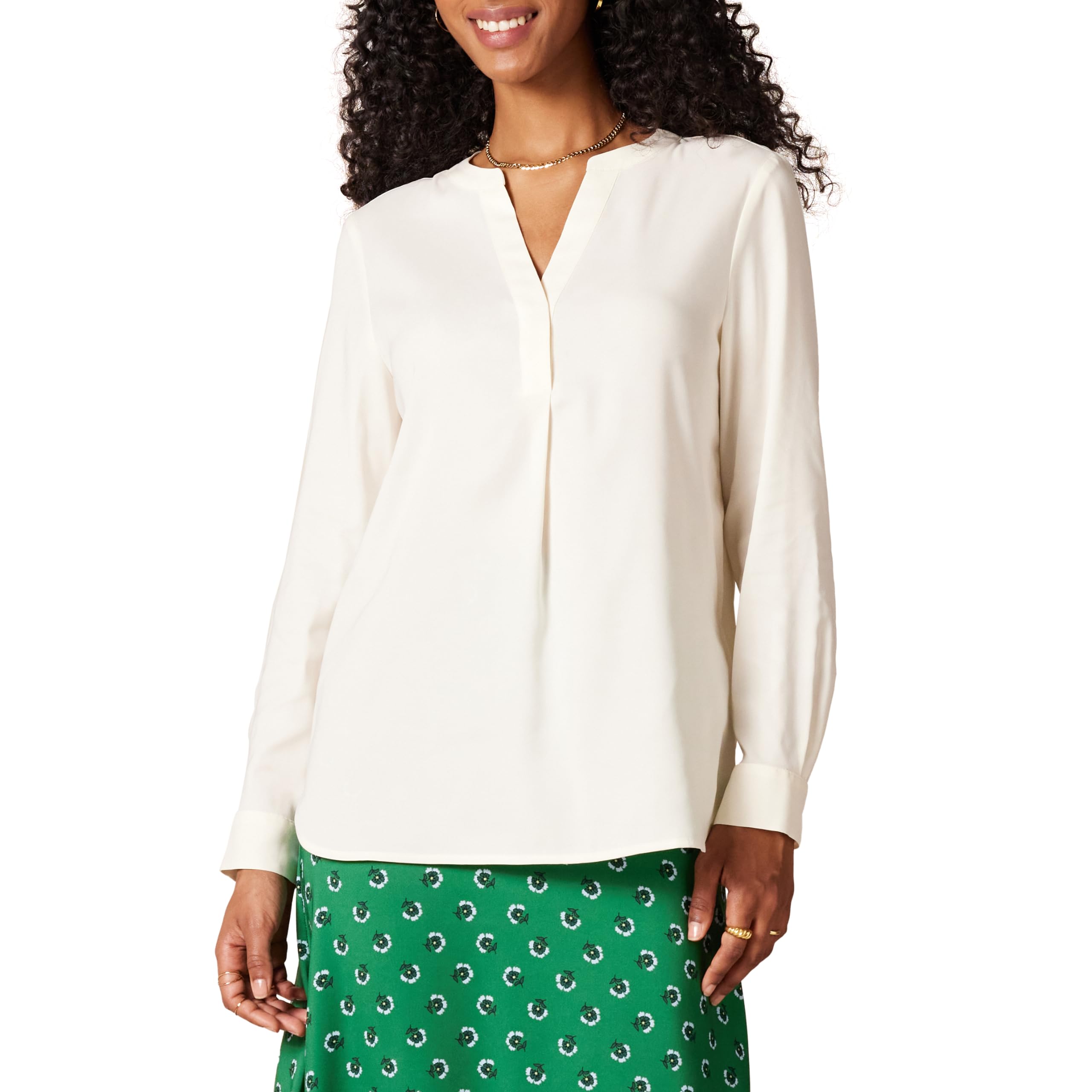 Photo 1 of Amazon Essentials Women's Georgette Long Sleeve Relaxed-Fit Popover Blouse, Ivory, Medium