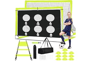 hoerlar Kids Soccer Goals for Backyard Set of 2-6x4 ft Portable Pop Up Soccer Nets Training Equipment with Soccer Ball, Ladder, Cones, Ideal Birthday for Kids,Baseball & Softball Batting Cages