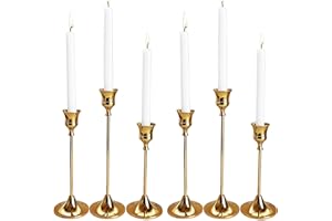 HAGBOU 6 PCS Candlestick Holders Taper Candle Holders, Tall Candlestick Holders Brass Golden Candle Stick Holder for Party Fireplace Dining Table