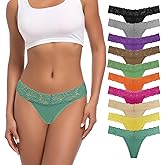 Yuamose High Waist Cotton Lace Thongs Underwear For Women Plus Size Full Coverage Tummy Control Panties High Rise Multipack