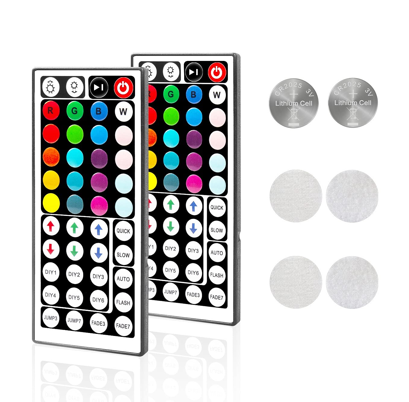 Sunity 44 Key IR LED Lights Remote Controller Replacement 2 Pack Wireless RGB Control Replacement Accessories with Hook & Loop Tape for SMD 5050 3528 2835 RGB LED Strip Lights