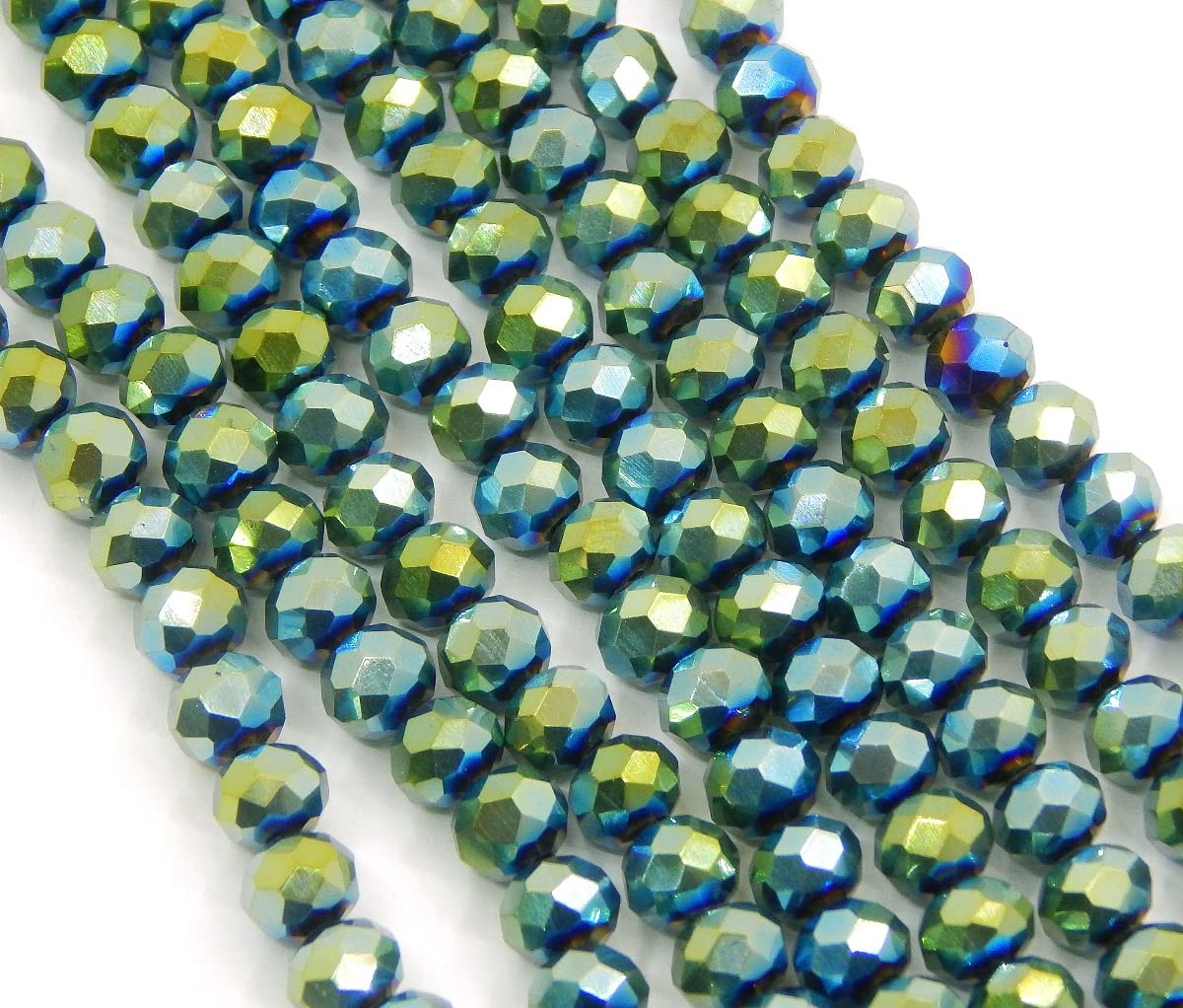 Czech Bohemian Crystal Pearls 4 mm Czech Pearls CZ Glass Cut Beads Faceted Rondelle Beads Glass Beads 1 String (Green Blue Metallic) Pack of 120