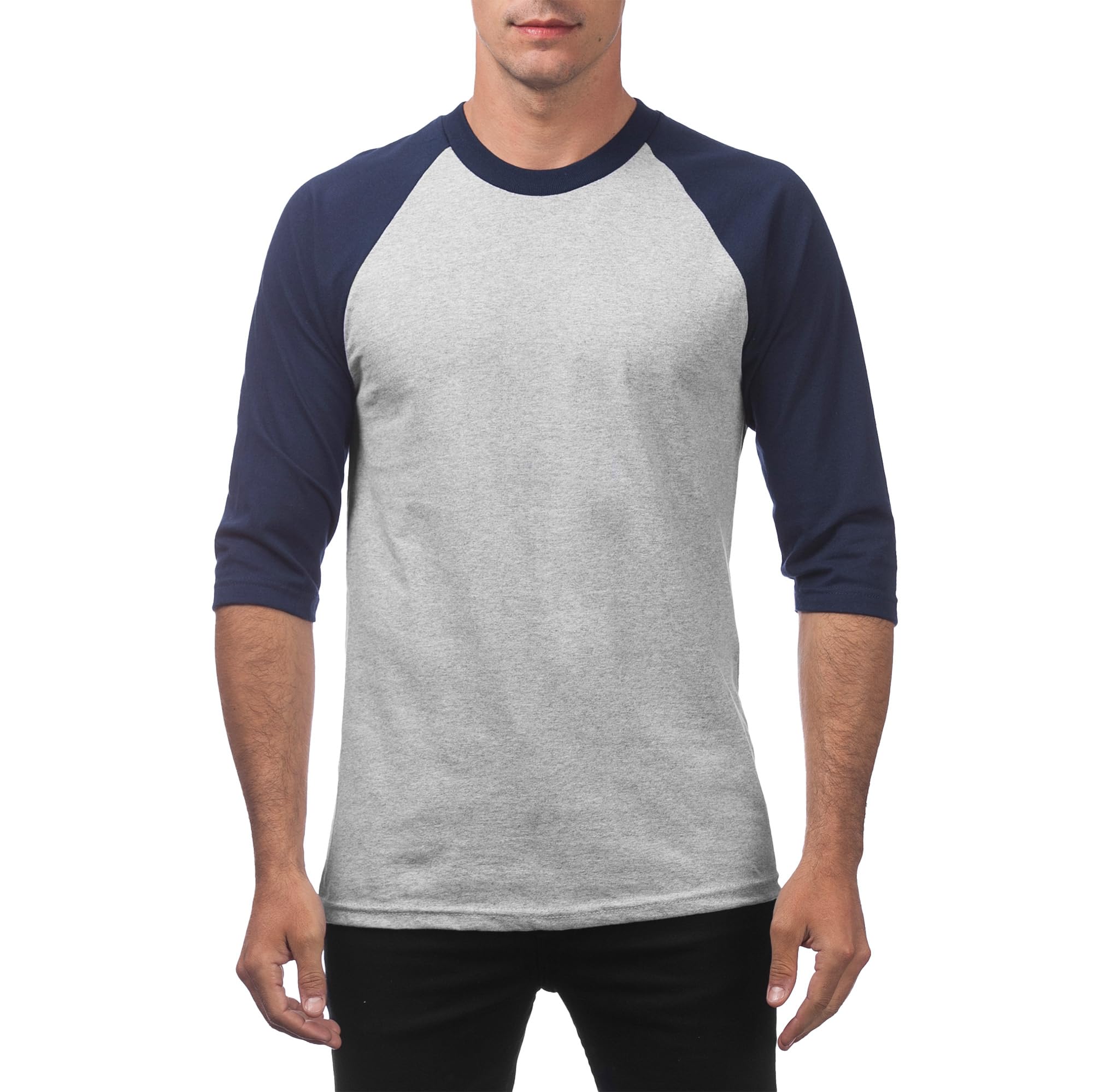 Photo 1 of Pro Club Men's 3/4 Sleeve Crew Neck Baseball T-Shirt, Heather Gray/Navy, 2X-Large