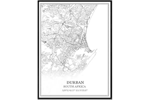 TANOKCRS Durban South Africa Map Wall Art Canvas Print Poster Artwork Unframed Modern Black and White Map Souvenir Gift Home Decor 9x11 Inches
