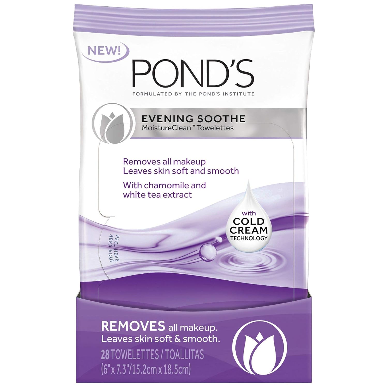 Ponds Wet Cleansing Towelettes, Evening Soothe, 28 Count (Pack of 2) : Facial Cleansing Cloths And Towelettes : Beauty