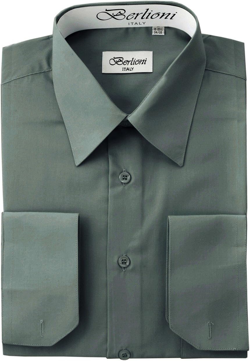 Berlioni Italy French Convertible Cuff Solid Mens Dress Shirt