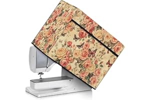Annejudy Sewing Machine Dust Cover with Storage Pockets - Durable Protective Cover Compatible with Most Standard Singer Brother Machines and Accessories, Rose Butterfly