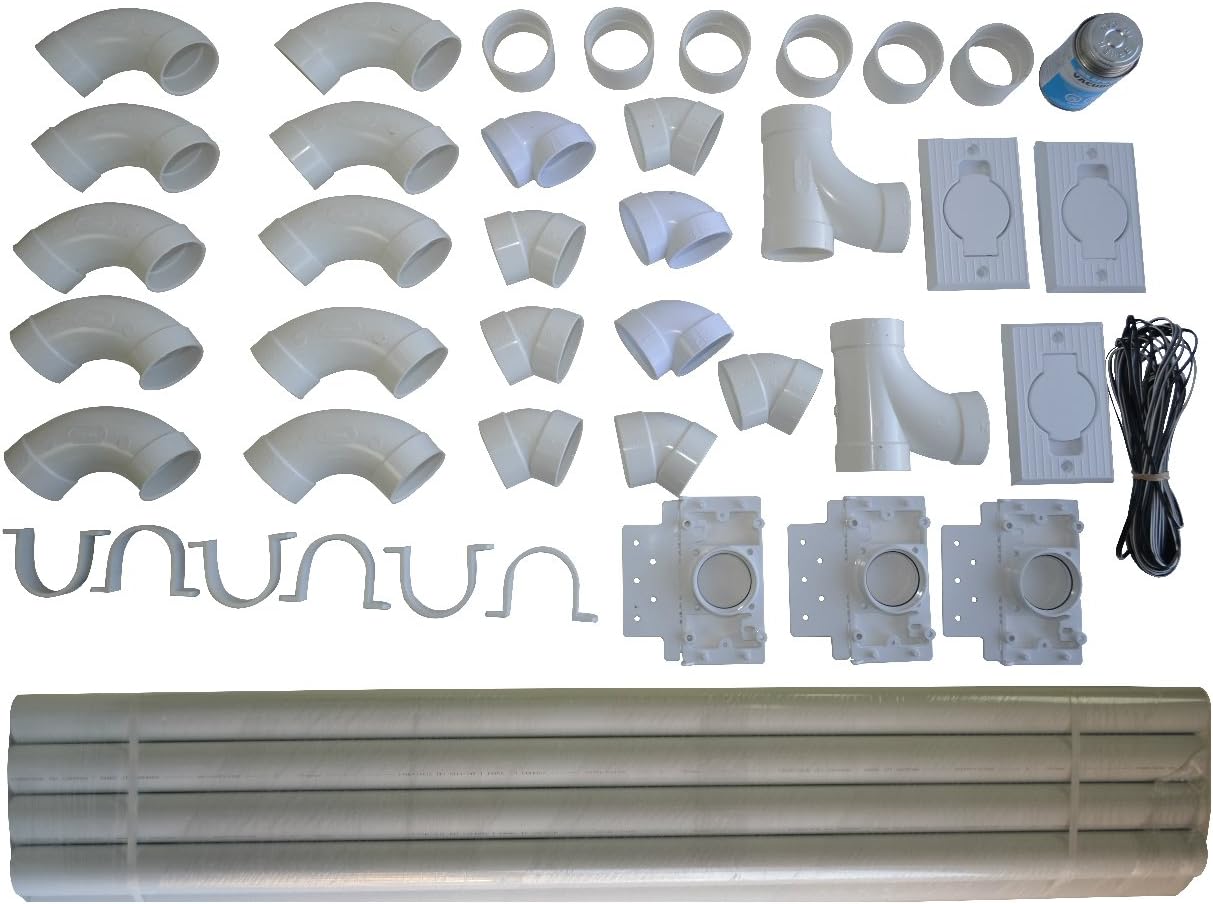 ZVac Central Vacuum Installation Kit for All Homes Includes 48 Foot of Pipe Compatible Replacement for Nutone Beam Eureka Vacuflo Vacumaid Hayden Broan Electrolux Honeywell Canavac Riccar Cyclovac