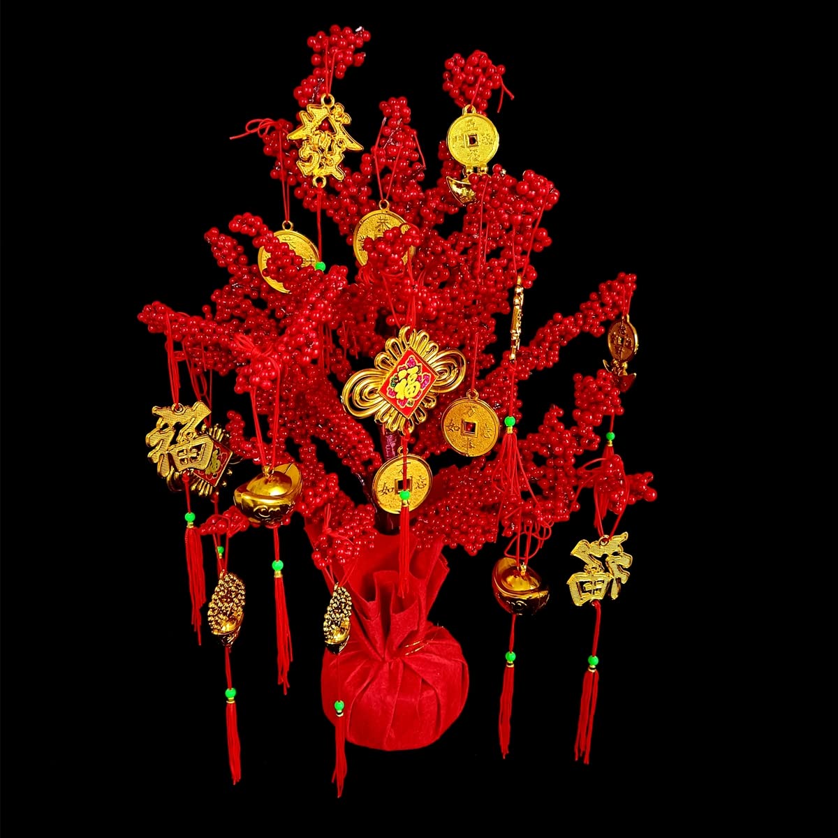 Photo 1 of LOONELO Artificial Money Fortune Tree -19.7inch, 2026 Spring Festival Lunar New Year Fortune Tree with Wealth Coins, Ingot, Fu, Knot for Asian Chinese Japan Vietnamese Horse New Year Decorations