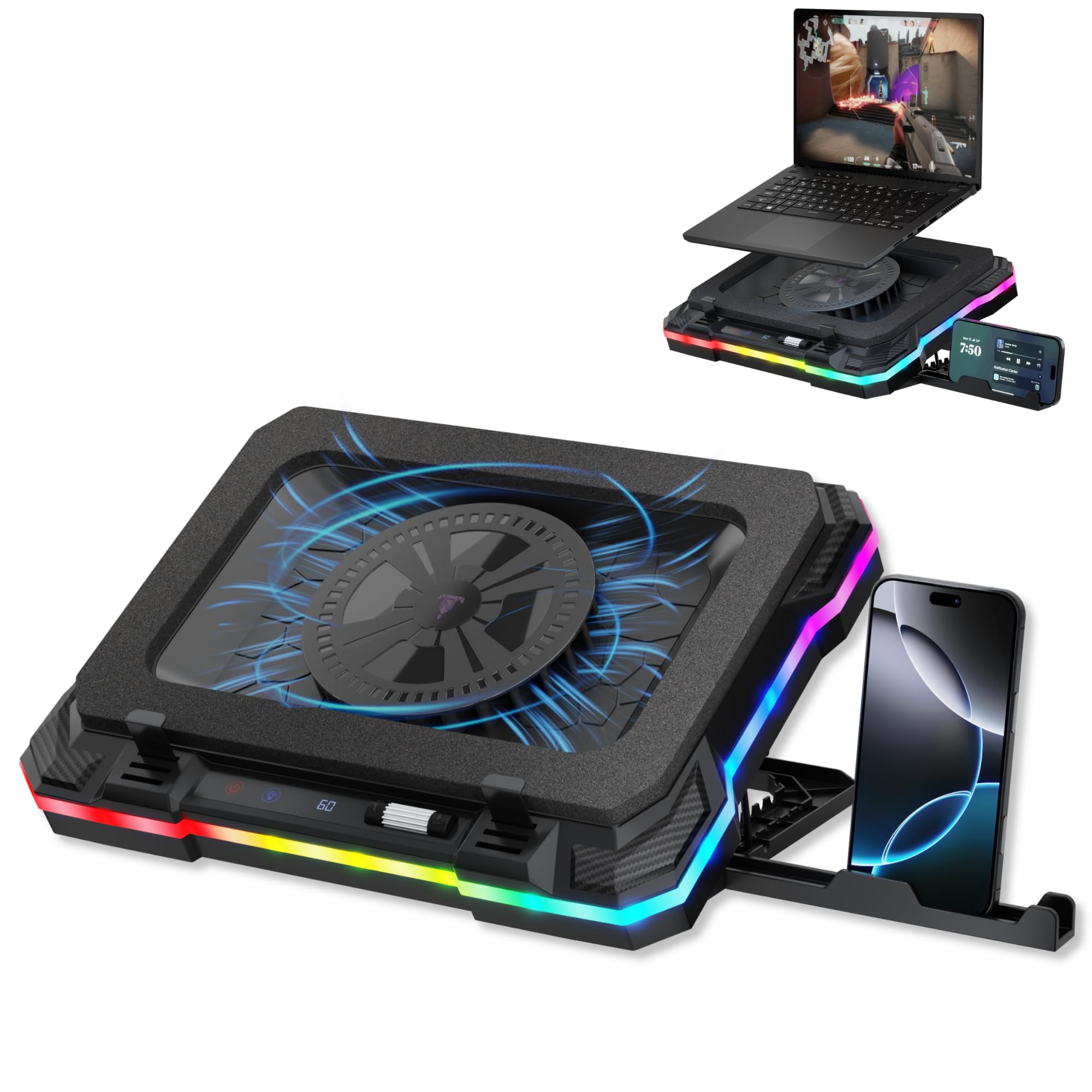 Photo 1 of **FOR PARTS ONLY**Tilted Nation Gaming Laptop Cooling Pad with USB Hub - Boost Performance, Stay Comfortable - RGB Laptop Cooler Stand with Adjustable Height & Fan Speed, RGB, USB (C + A) Hub, for 15.6" - 19" Laptops