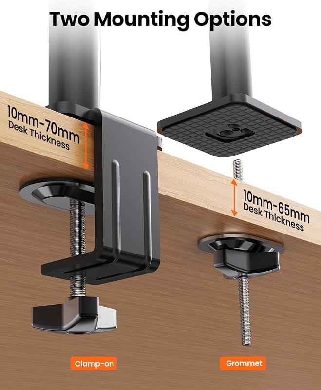 Braccio Monitor Doppio Verticale, Supporto Schermi 13-32″, fino a 9kg per Braccio, Maggiore Stabilità con Morsetto a C Integrato, Gestione dei Cavi Migliorata, VESA 75x75/100x100 mm, Nero