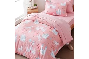 SLEEP ZONE Cute Printed Kids Duvet Cover Set Twin Size 2 Pieces - Super Soft Comforter Cover with 1 Pillow Sham, Easy Care Zipper Closure (Unicorn Castle, Twin)