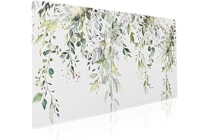 Sage Green Leaves Gaming Mouse Pad XXL Spring Summer Floral Extended Large Desk Mat White Big Mousepad Non-Slip Rubber Base S