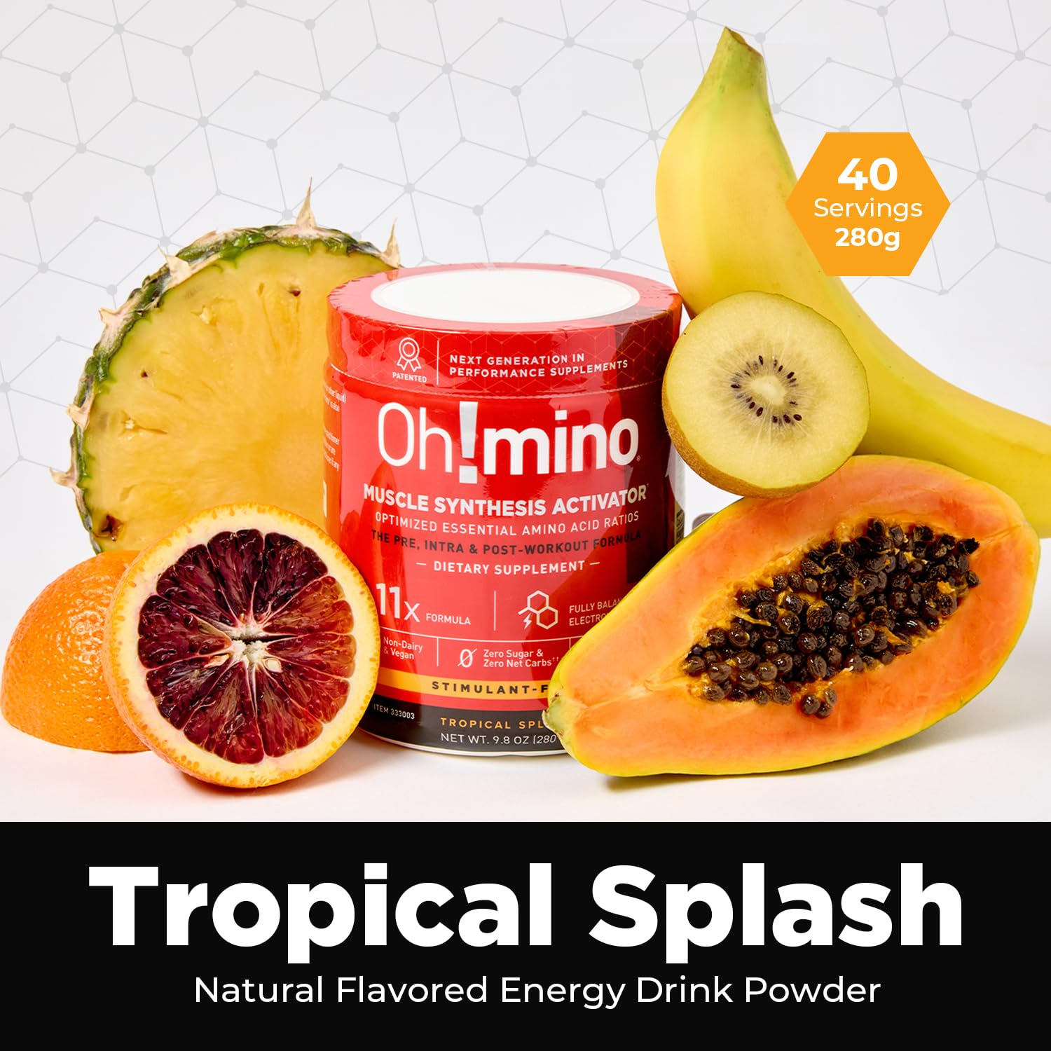 Oh!mino Essential Amino Acids Supplement. Tropical Splash, Stimulant-Free Powder. All 9 EAAs, BCAAs and The Perfect Amino for Workouts, Amino Energy, and to Build Muscle, and Recover Faster.