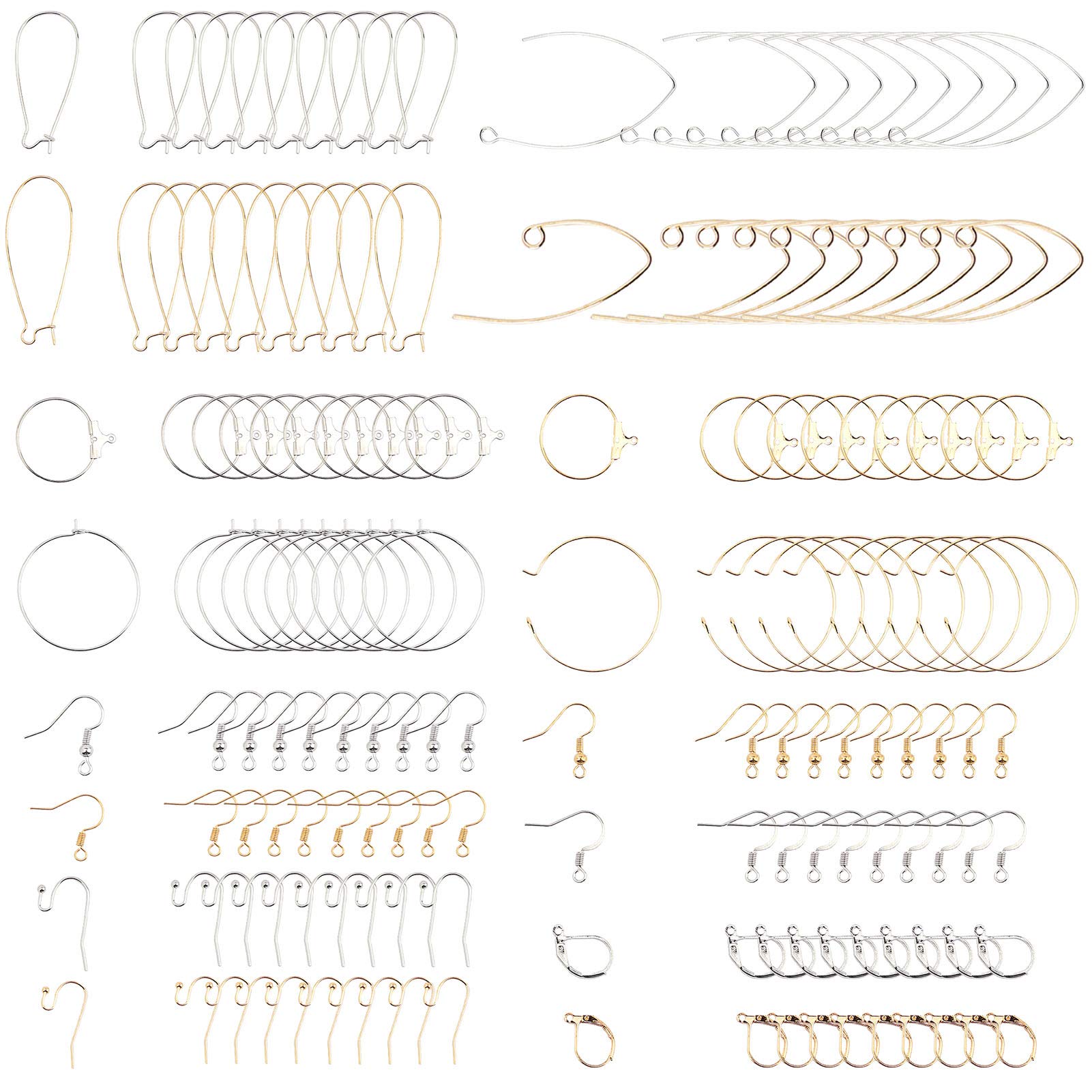SUNNYCLUE 1 Box Kidney Ear Wires Lever Back Beading Hoop Earring Findings Fish French Earring Hook Earwire for DIY Dangle Earrings Jewellery Making Hypoallergenic,Mixed Color