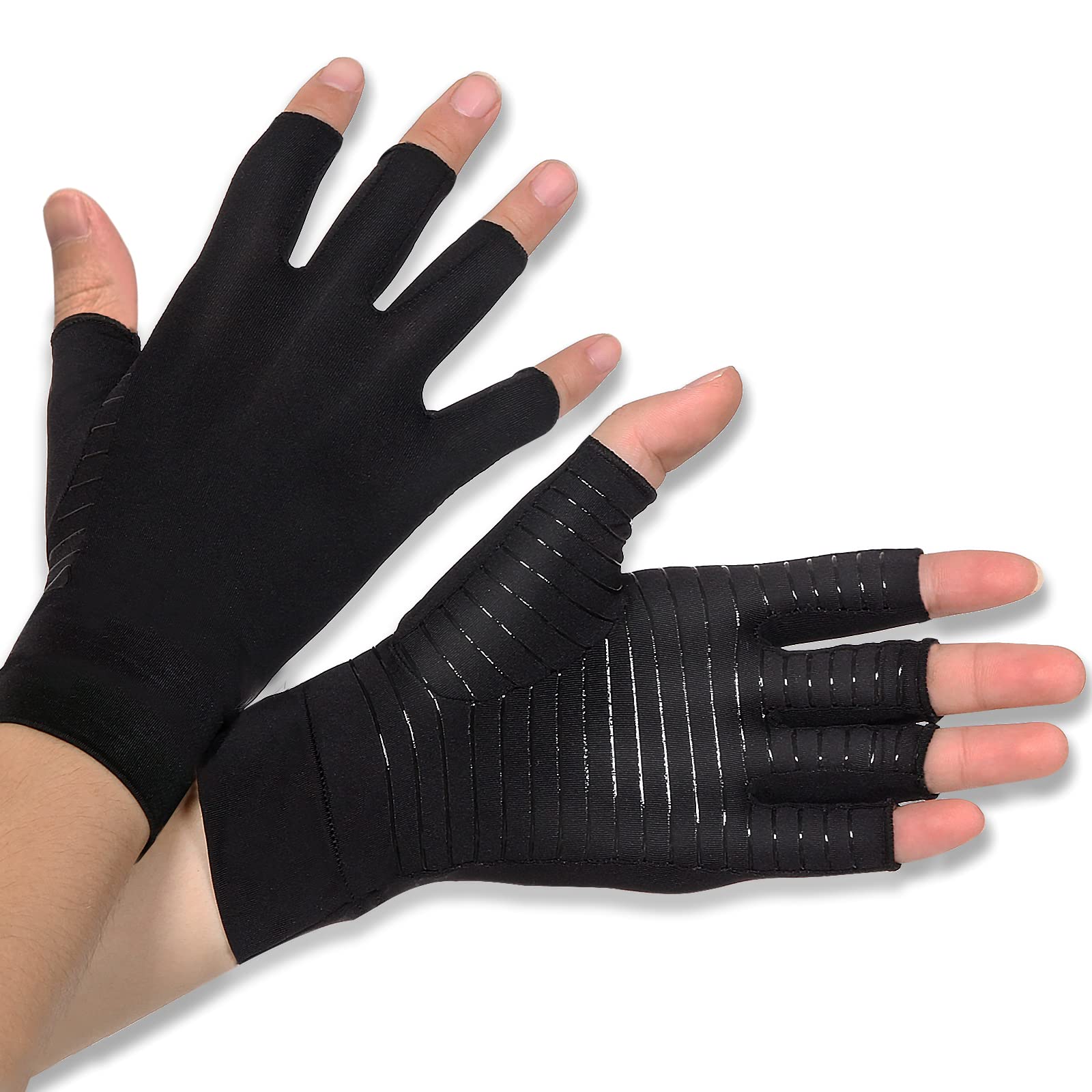 Photo 1 of Donfri Copper Infused Compression Arthritis Gloves, Fingerless Carpal Tunnel Pain Relief Gloves For Man Women, Hand Support Wrist Brace for Rheumatoid, Tendonitis, Swelling, Crocheting, Typing (L)