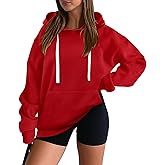 onlypuff Women Essential Hoodies Pullover Sweatshirt Long Sleeve Kangaroo Pocket Fleece Basic Sweater