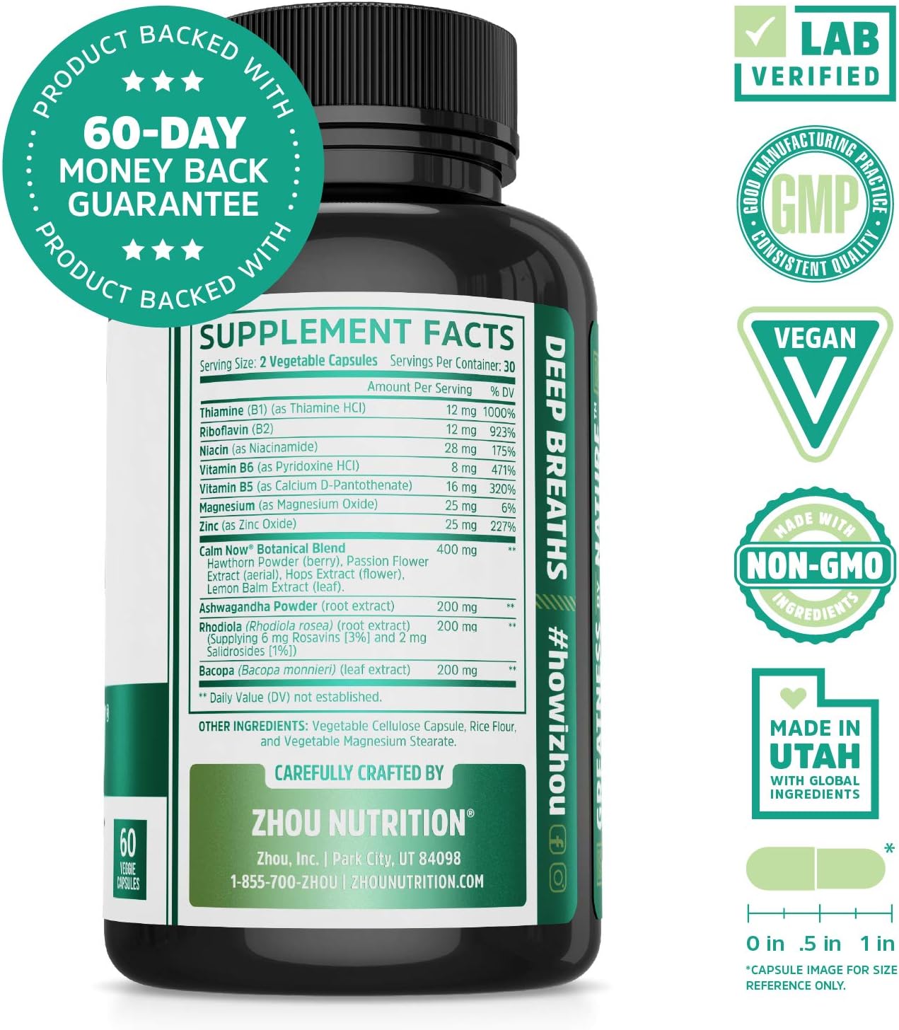 CALM NOW Soothing Stress Support Supplement, Herbal Blend Crafted To Keep Busy Minds Relaxed, Focused & Positive; Supports Serotonin Increase; Hawthorn, Ashwagandha, Rhodiola Rosea, B Vitamins & More: Health & Personal Care